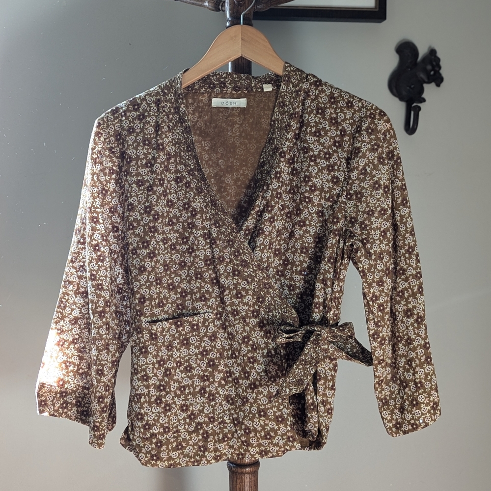 Doen Brown Floral Wrap Blouse